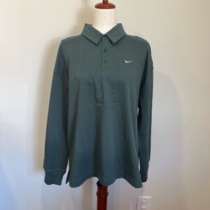 Nike Sportswear Essential Women's Oversized Long-Sleeve Polo Jungle Green Medium